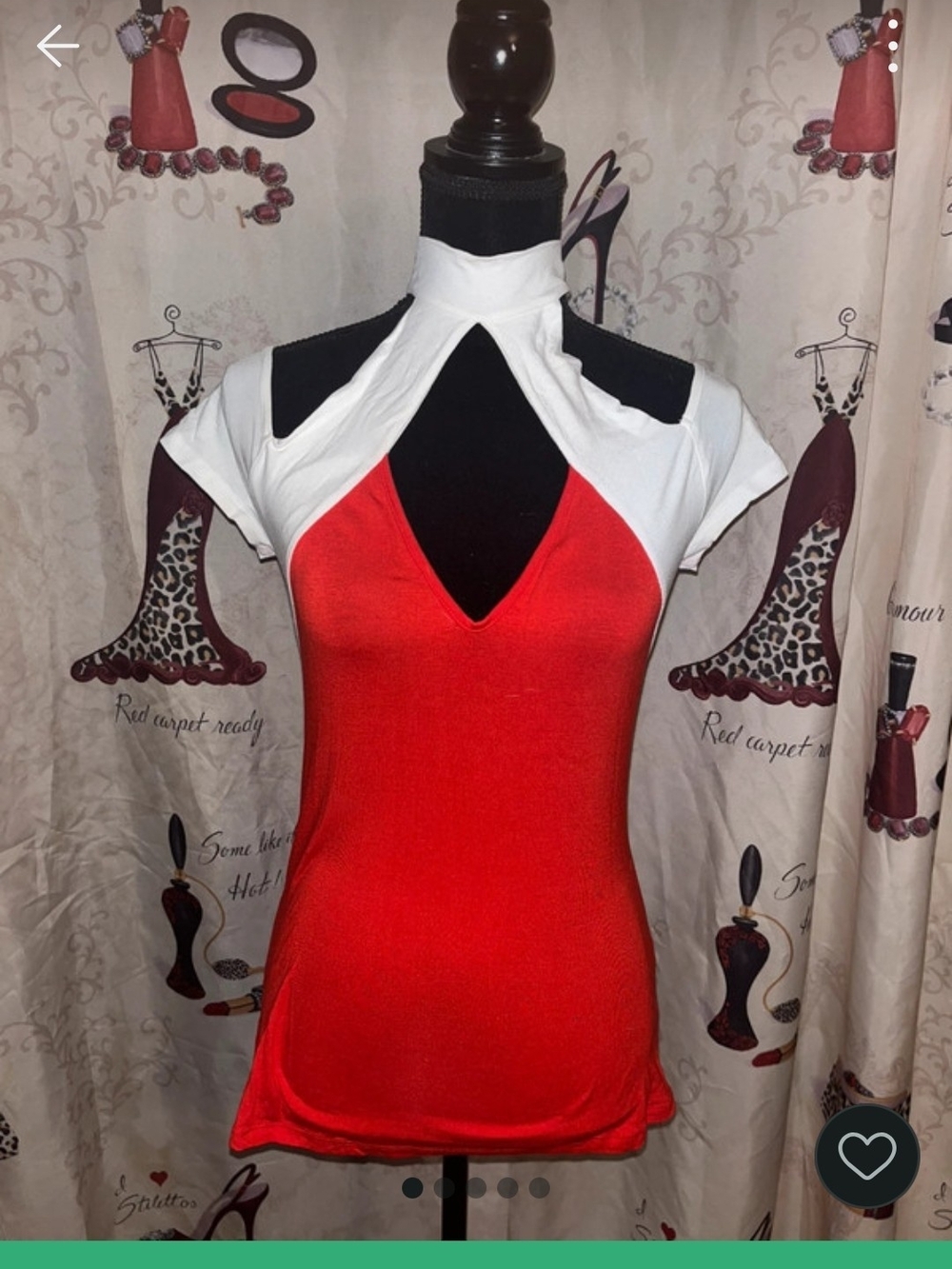 VENUS Red and White Cutout Mock Neck Tank